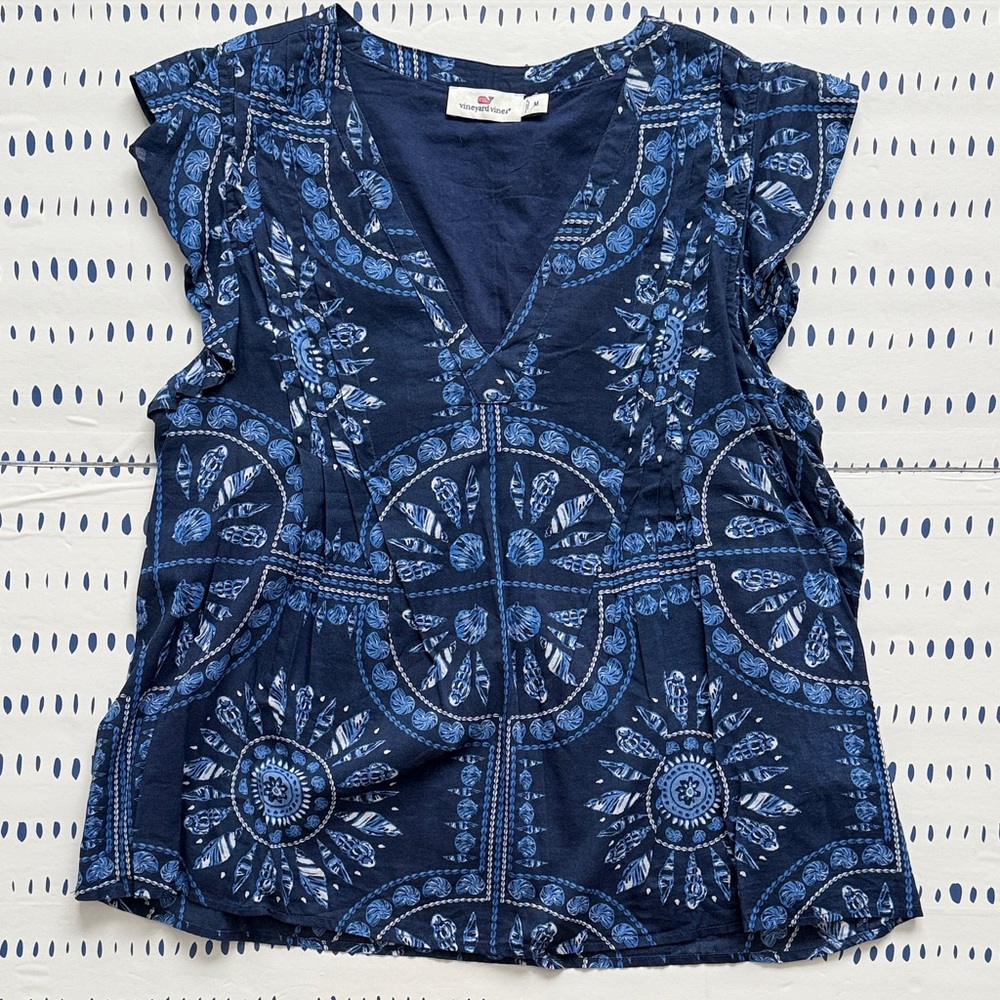 Vineyard Vines Scarf Print Pintuck Top in Blue